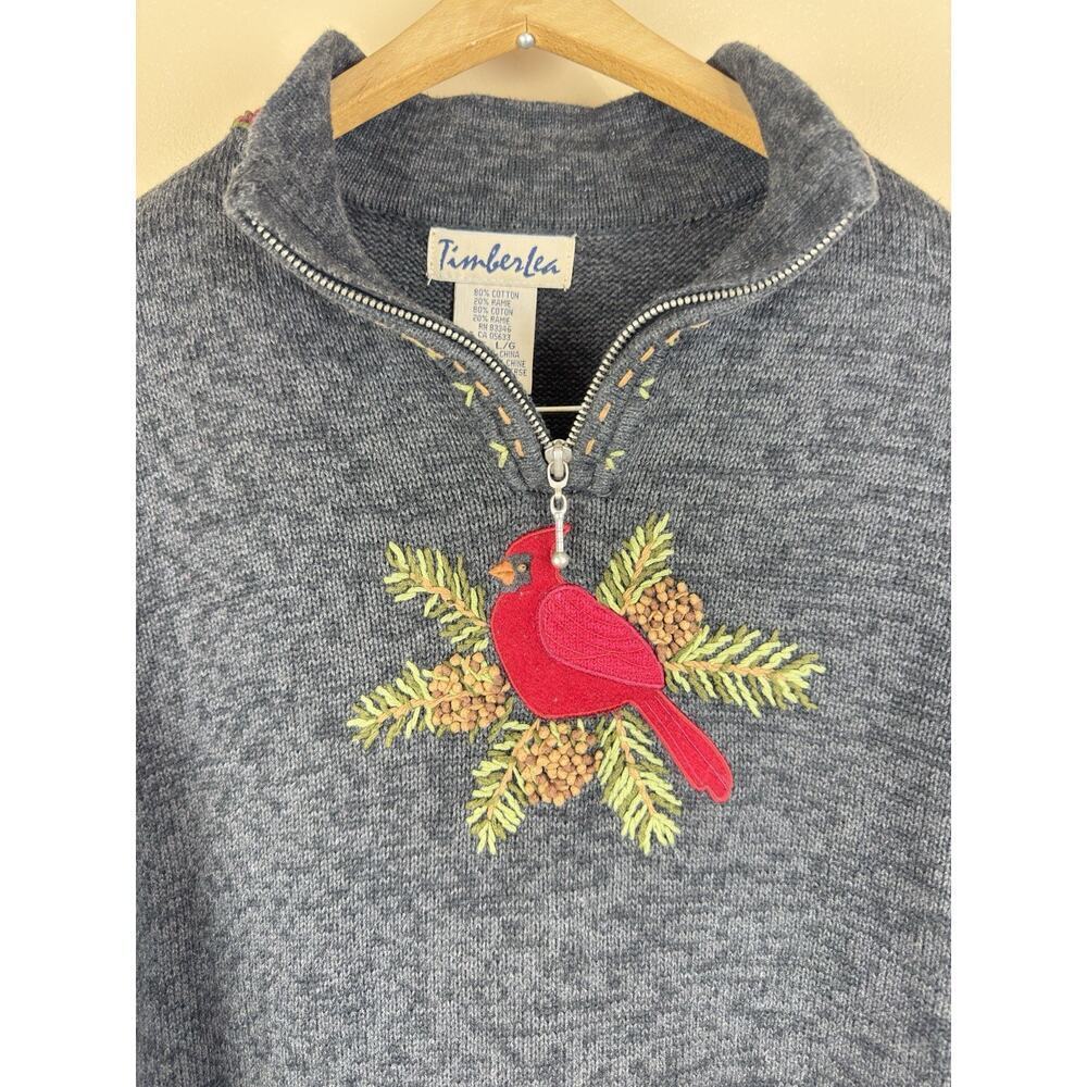 Vintage Timberlea Women’s Quarter Zip Sweater Cardinal Embroidery Knit Size L - Picture 2 of 13